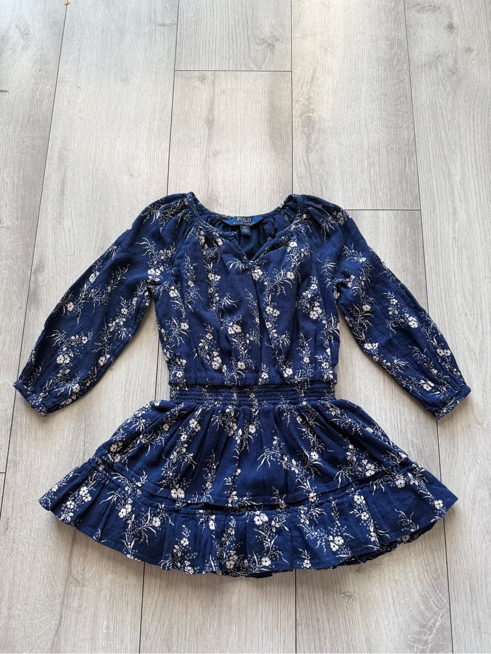 Polo by Ralph Lauren Navy Floral Long Sleeve Dress for Girls